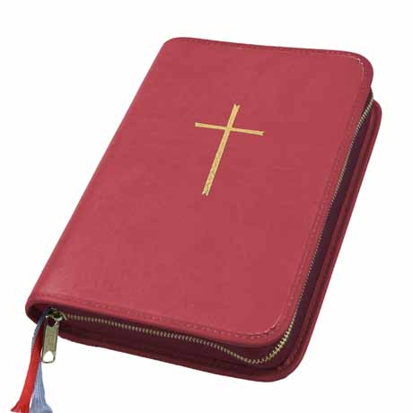 Gotteslob und Gebetbuchhülle für das neue Gotteslob in hellrot rot mit Reißverschluss - Hülle aus Kunstleder mit eingeprägtem goldenem Kreuz