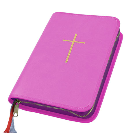 Gotteslob und Gebetbuchhülle für das neue Großdruck Gotteslob in pink rosa mit Reißverschluss - Hülle aus Kunstleder mit eingeprägtem goldenem Kreuz