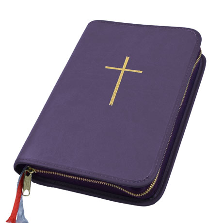 Gotteslob und Gebetbuchhülle für das neue Gotteslob in aubergine lila violett mit Reißverschluss - Hülle aus Kunstleder mit eingeprägtem goldenem Kreuz