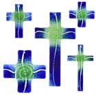 Glaskreuz Kreuz aus Glas Wandkreuz Spirale chromgrün dunkelblauopal